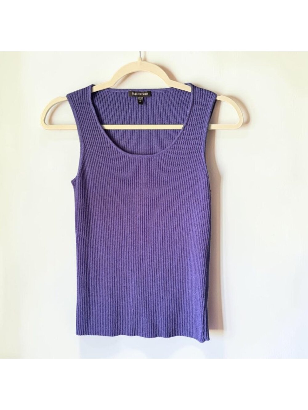 Eileen Fisher Purple Rib Knit Tank Top Scoop Neck Sleeveless 100% Wool Size XS
